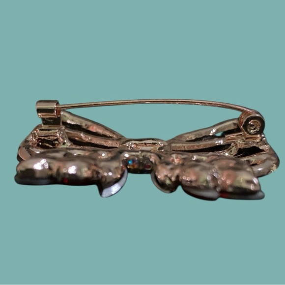 Vibrant Red and Clear Butterfly Brooch - Picture 4 of 4